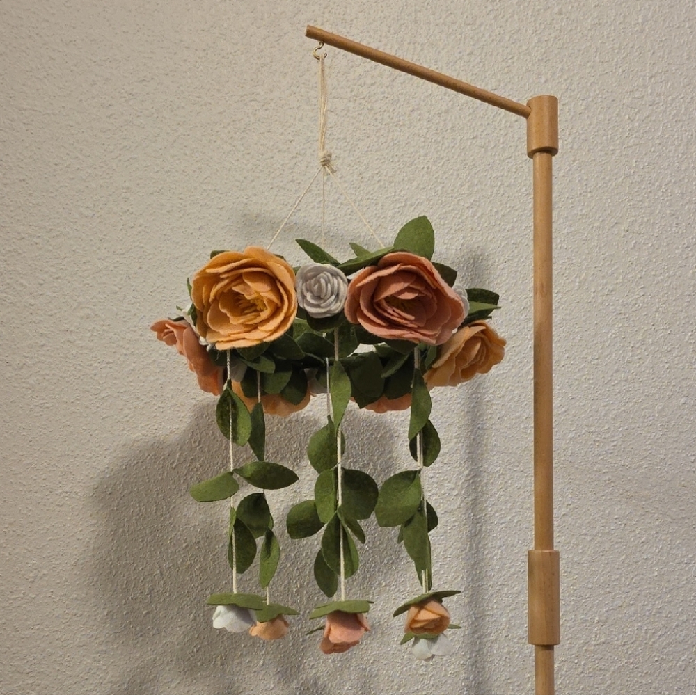 Floral Baby Bassinet Mobile And Stand - Boho